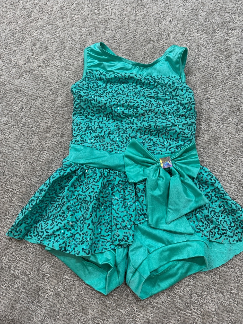 Weissman Shimmer Teal Sequin Bow Dance Costume